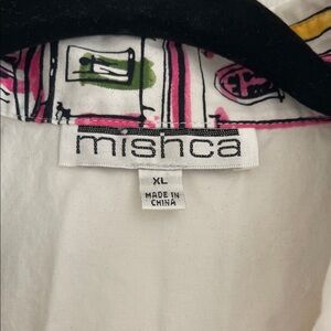Mishka Printed White Blouse with Pink and Green Accents